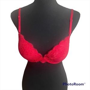 Ambrielle Bright Red Lace Plunge Push-up Bra